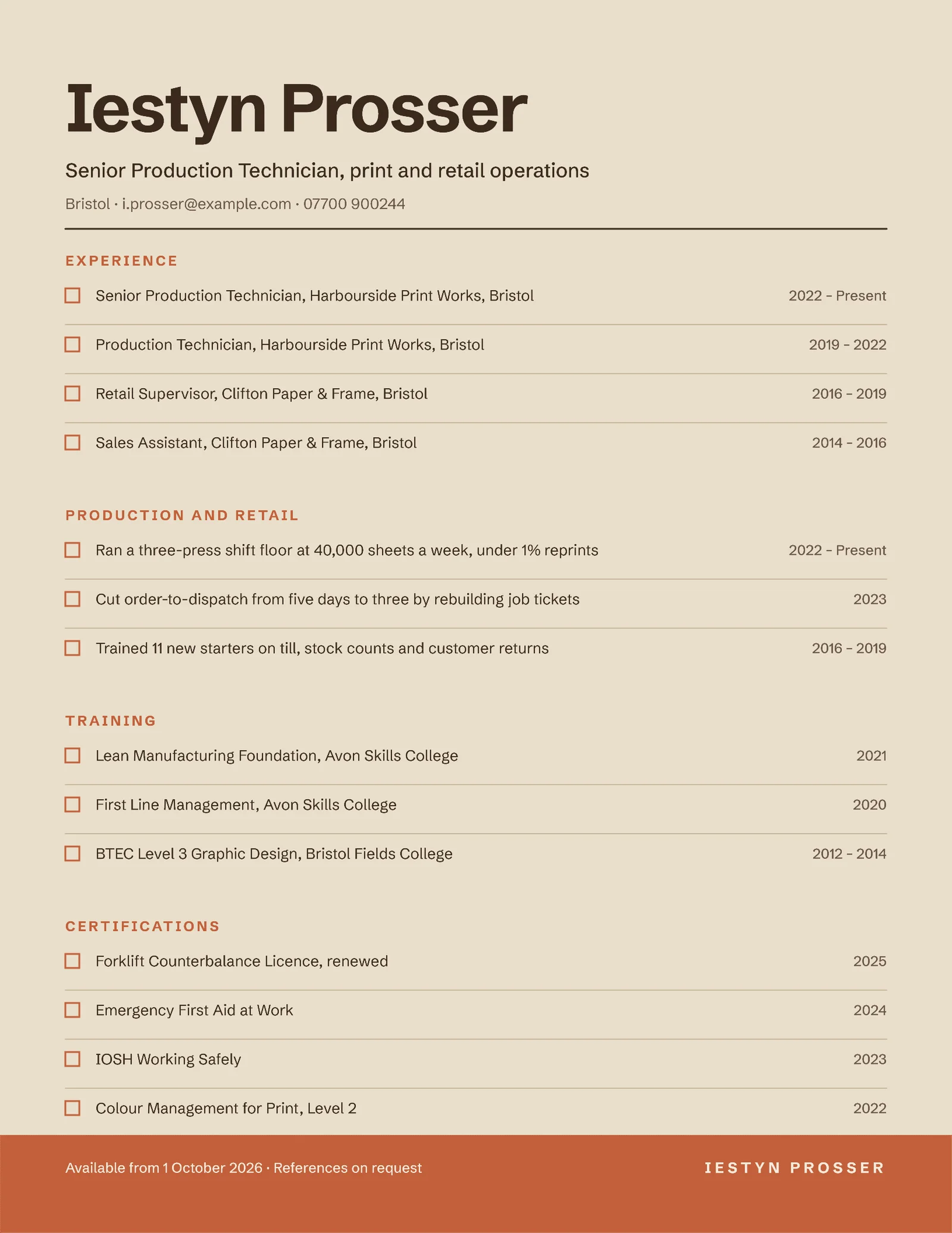 Head Baker Resume — Letter Resume template