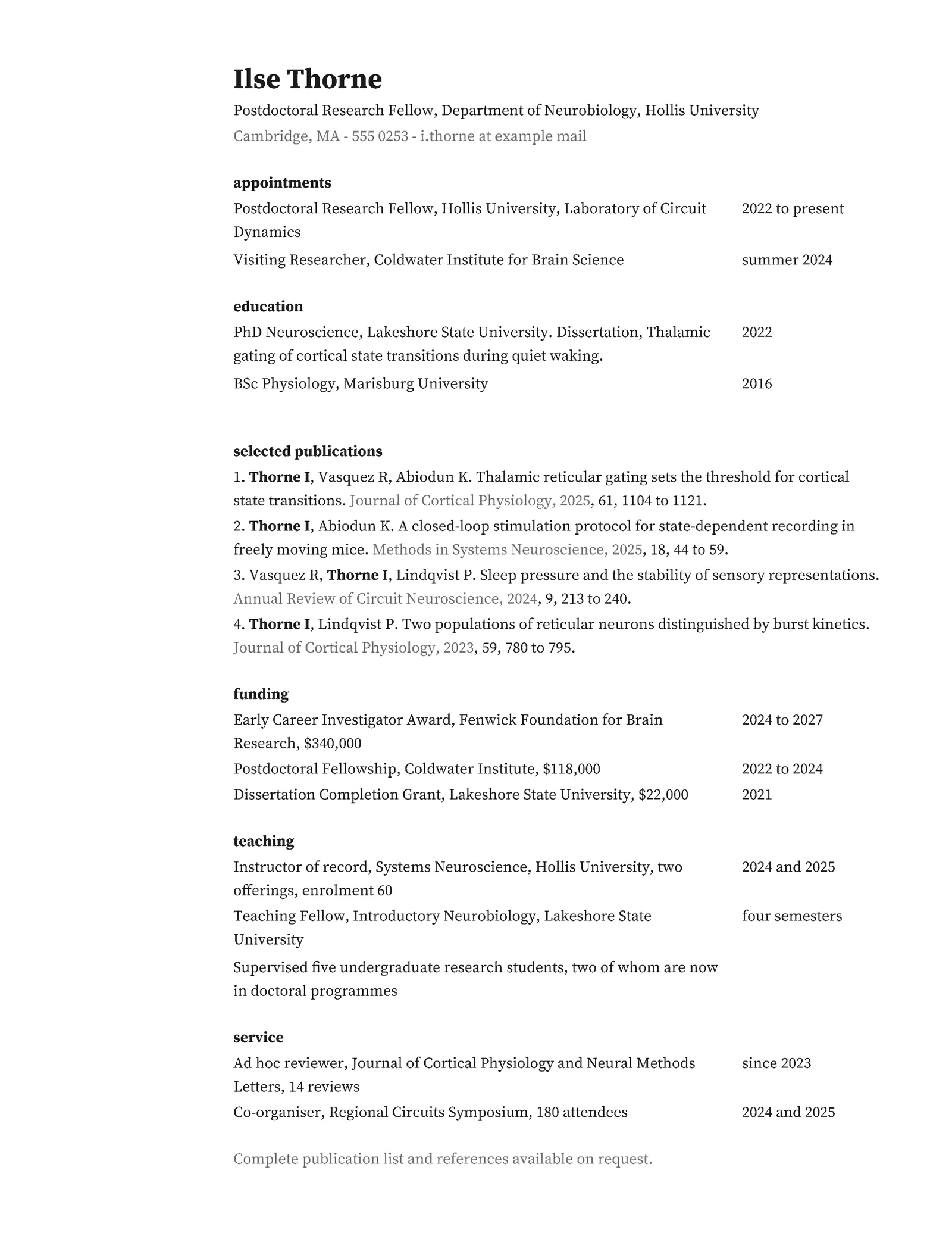 Postdoctoral Researcher CV — Letter Resume template