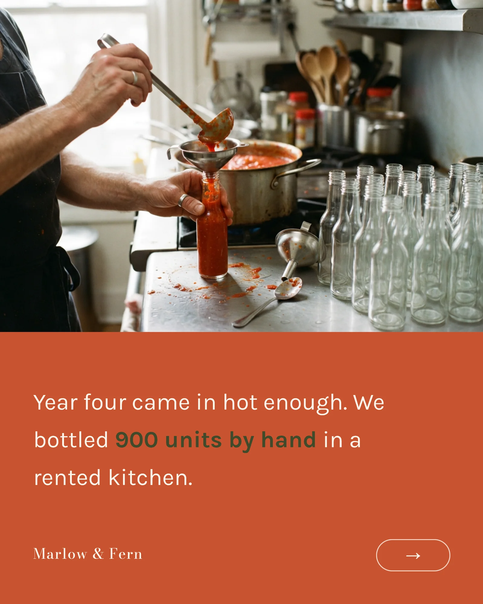 Terracotta serif origin story carousel — 5-panel Instagram carousel carousel template, page 3 of 5