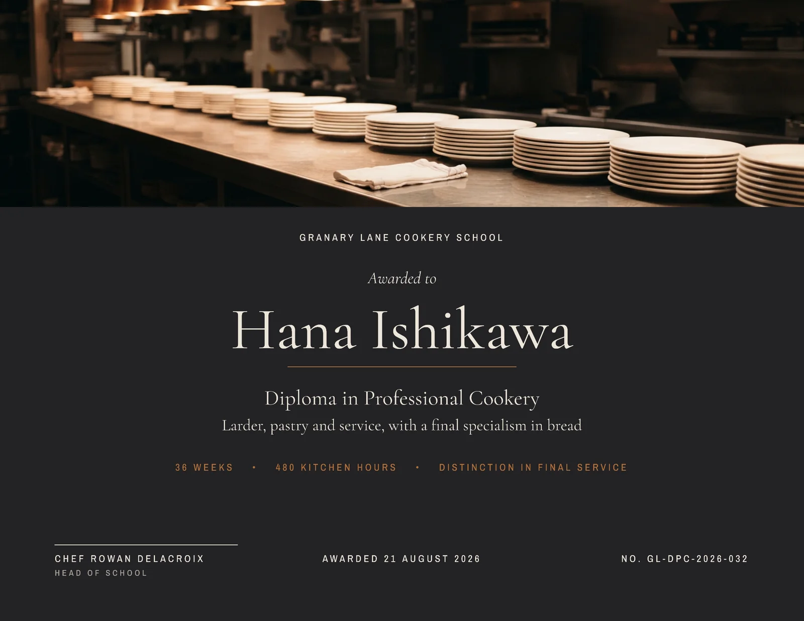 Charcoal Photo Band Culinary Diploma Certificate — Letter landscape Certificate template