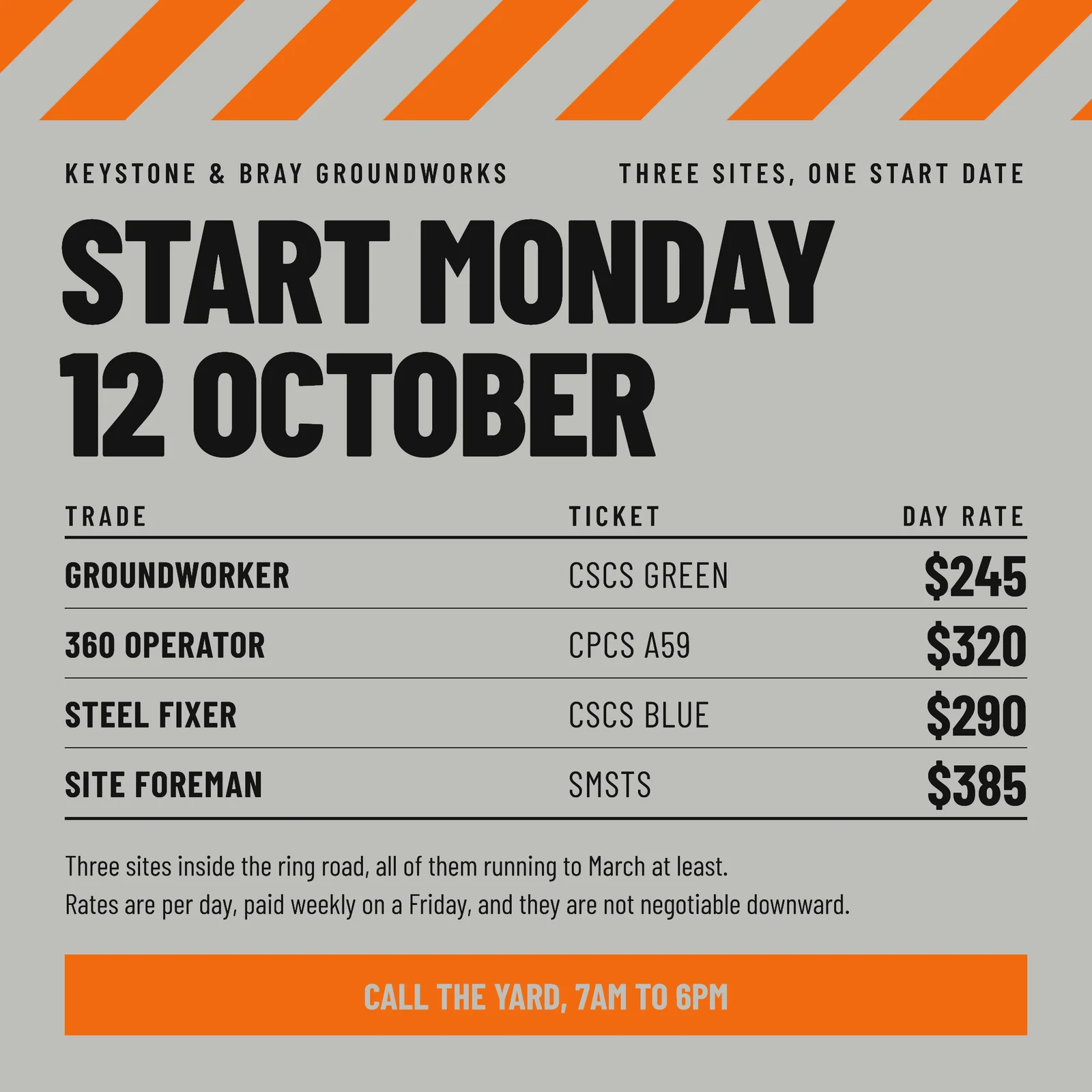 Hazard Orange Rate Table Groundworks Hiring Instagram Ad — 1:1 Instagram ad template