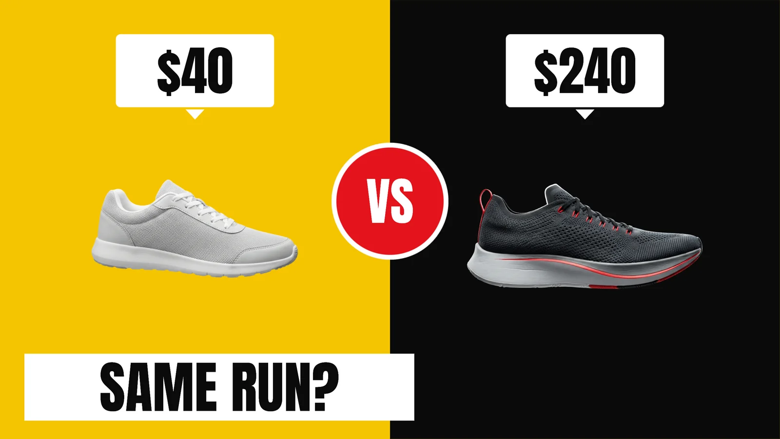 Cheap vs Expensive Shoes YouTube Thumbnail — 16:9 Youtube thumbnail template