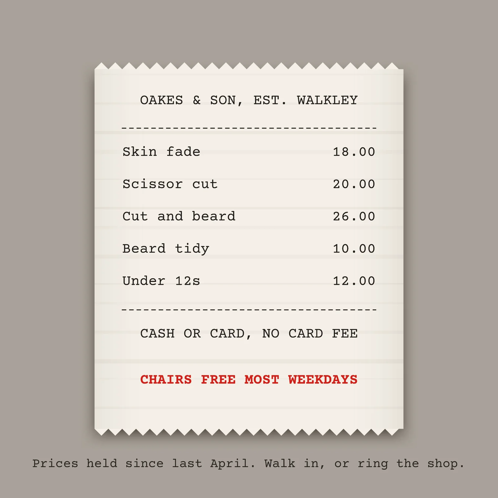 Barber Price Stub Thermal Print Instagram Ad — 1:1 Instagram ad template