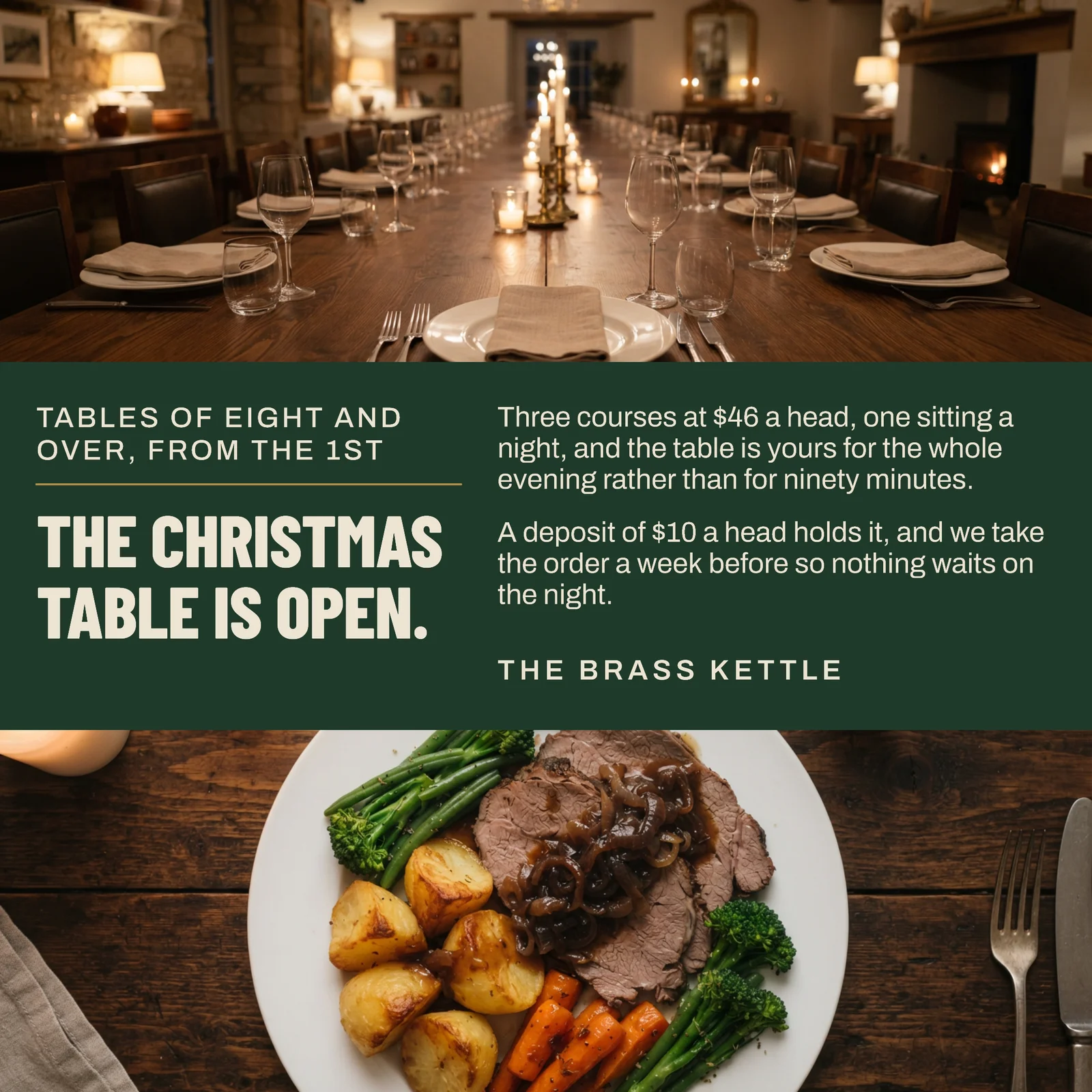 Forest Triple Strip Bistro Christmas Party Tables Facebook Ad — 1:1 Facebook ad template
