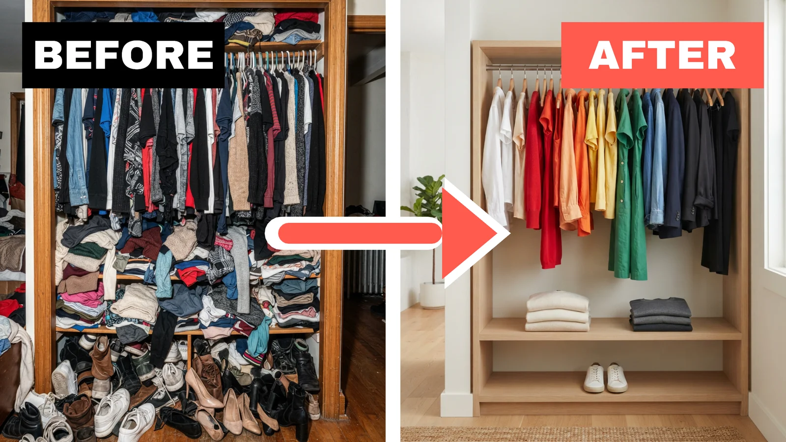 Closet Declutter YouTube Thumbnail — 16:9 Youtube thumbnail template