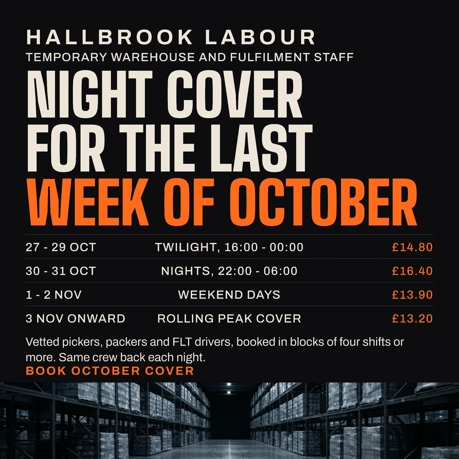 Warehouse Staffing Halloween Rota LinkedIn Ad — 1:1 LinkedIn ad template