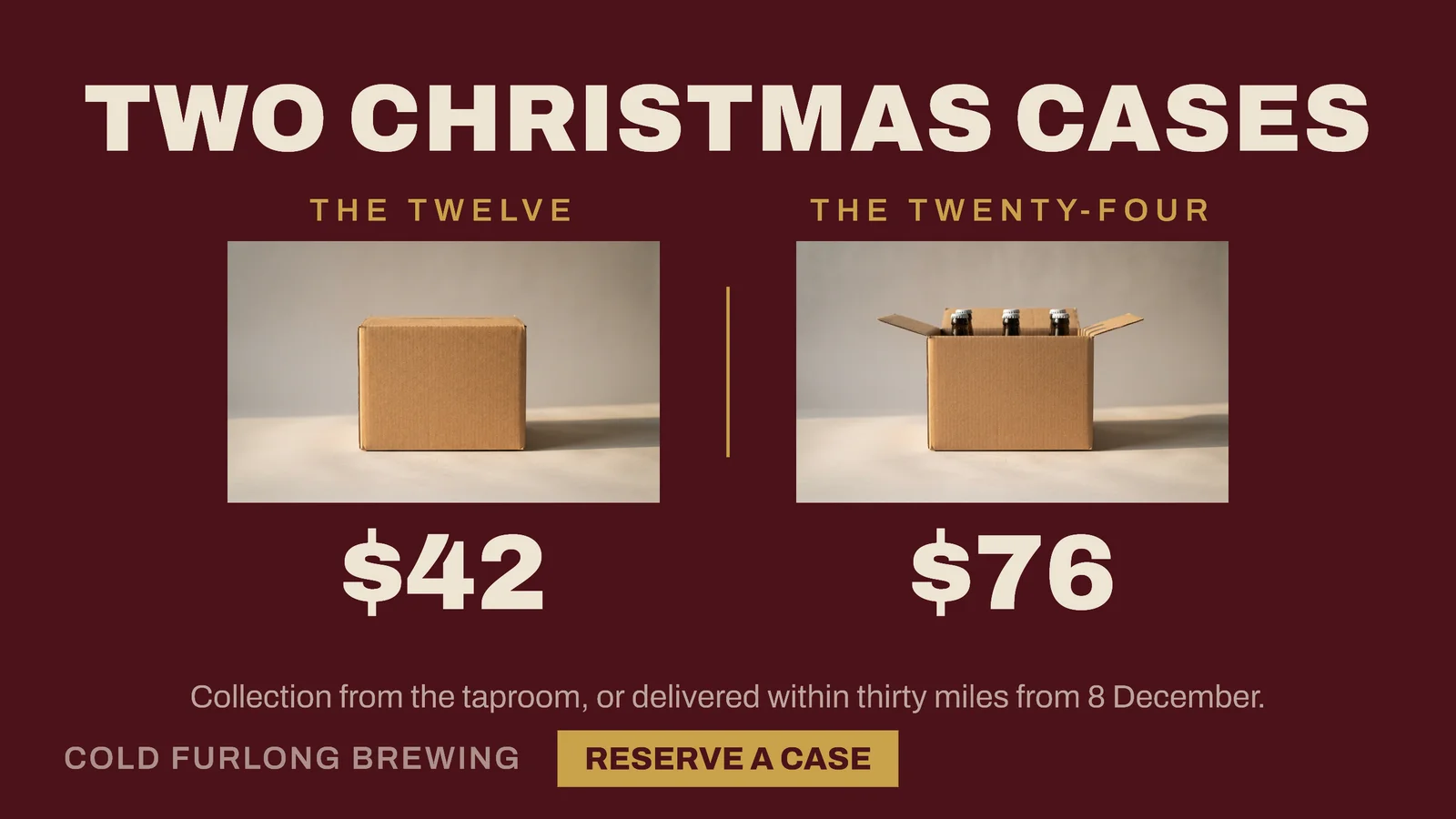 Oxblood Gold Two Up Brewery Christmas Cases YouTube Ad — 16:9 YouTube ad template