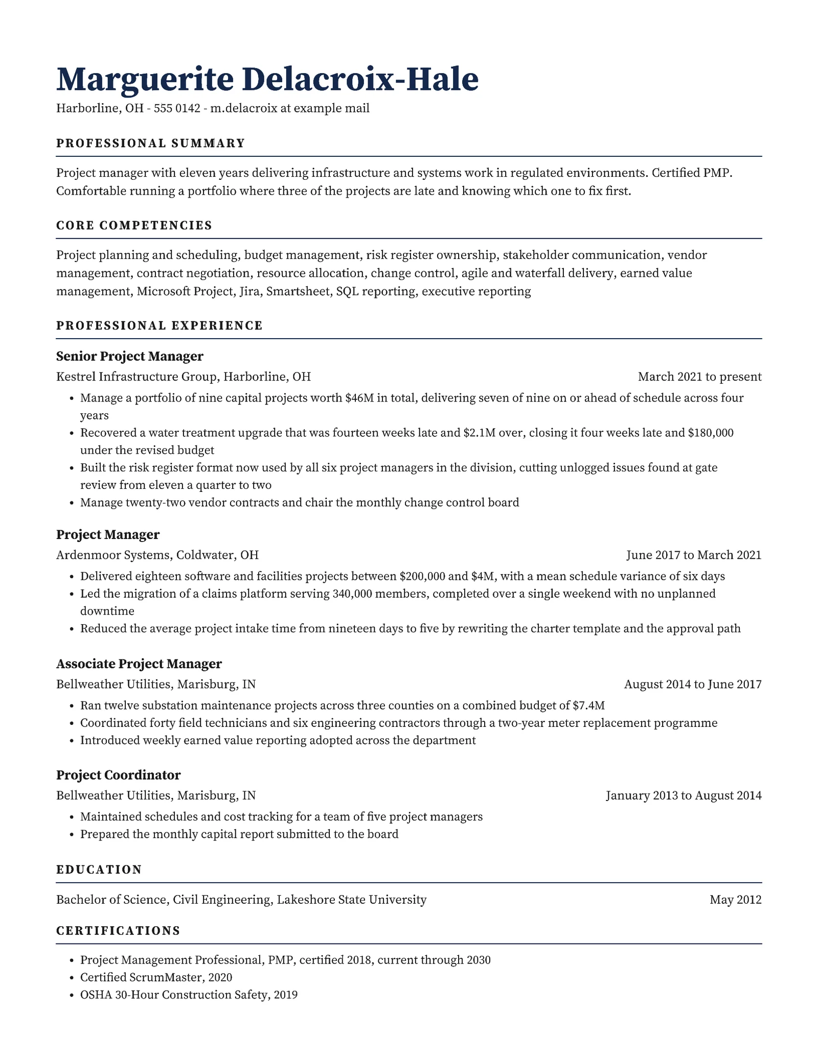 ATS Project Manager Resume — Letter Resume template