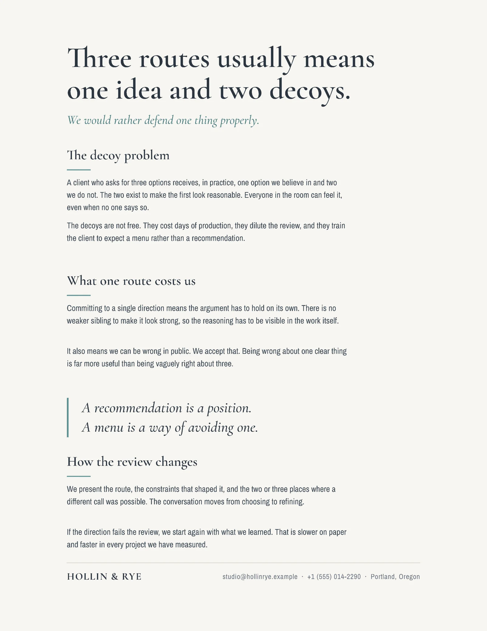 Three Decoys Resume — 2-page Resume template, page 1 of 2