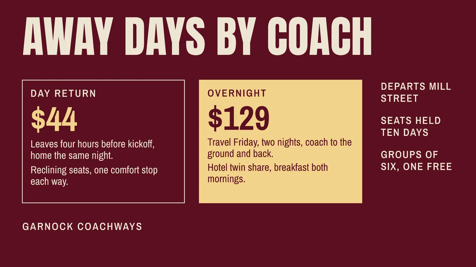 Package Plate Pair Coach Away Days YouTube Ad — 16:9 YouTube ad template