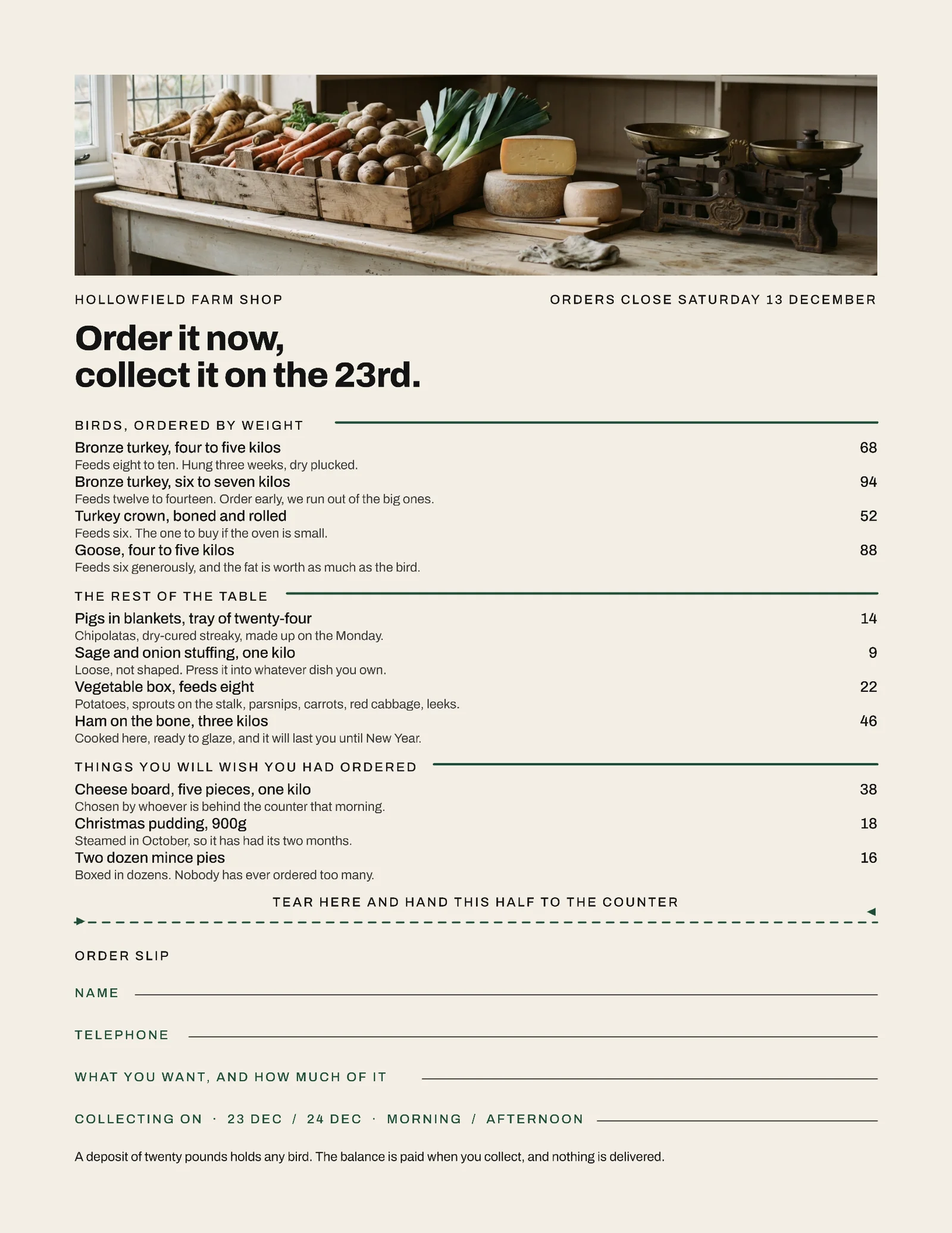 Linen Tear Off Order Farm Shop Christmas Order Menu — Letter Menu template