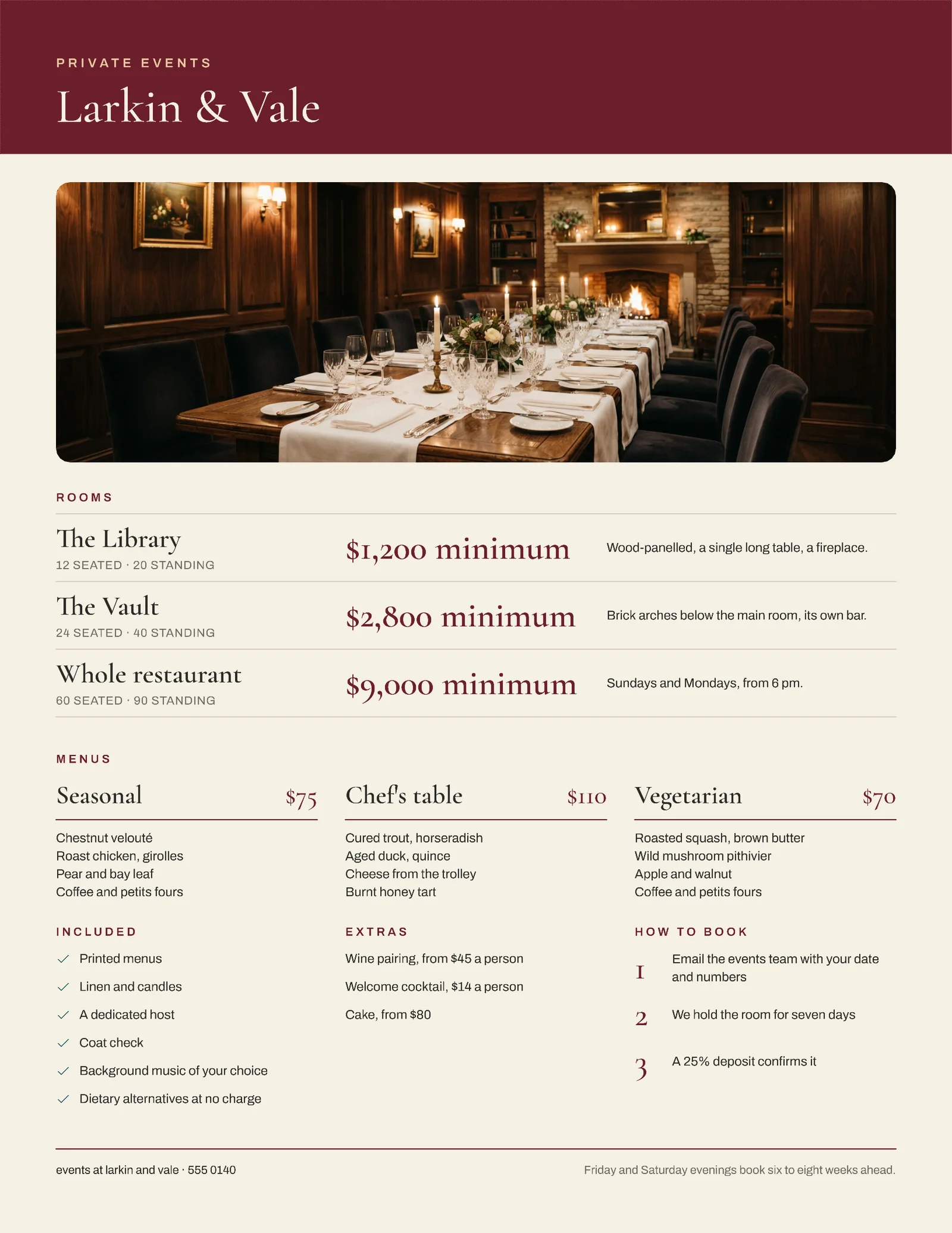 Warm Hospitality Restaurant Private Events Sheet — 2-page One pager template, page 2 of 2