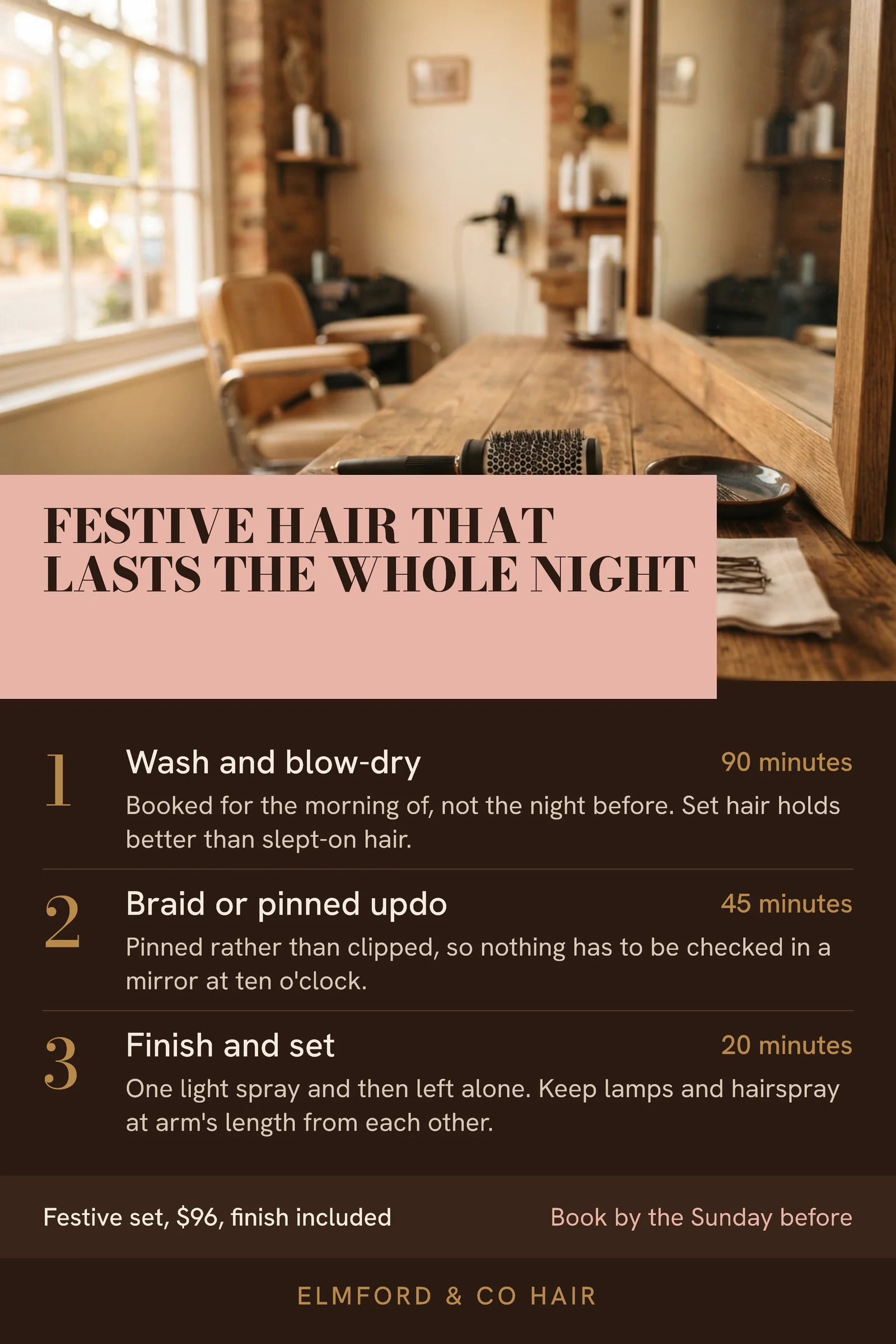 Festive Hair That Lasts the Night Pinterest Pin — 2:3 Pinterest pin template