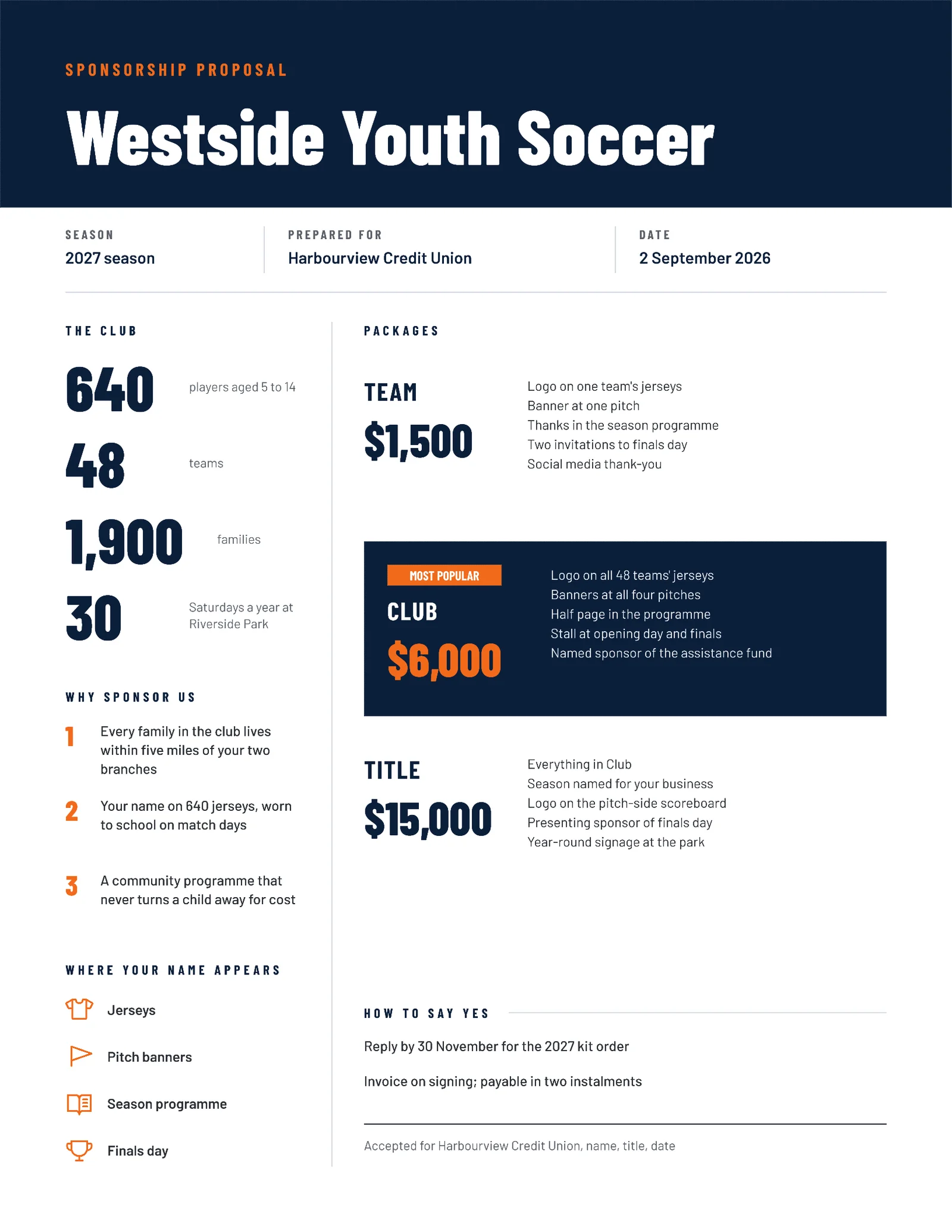 Bold Youth Sports Sponsorship Proposal — 2-page Proposal template, page 2 of 2