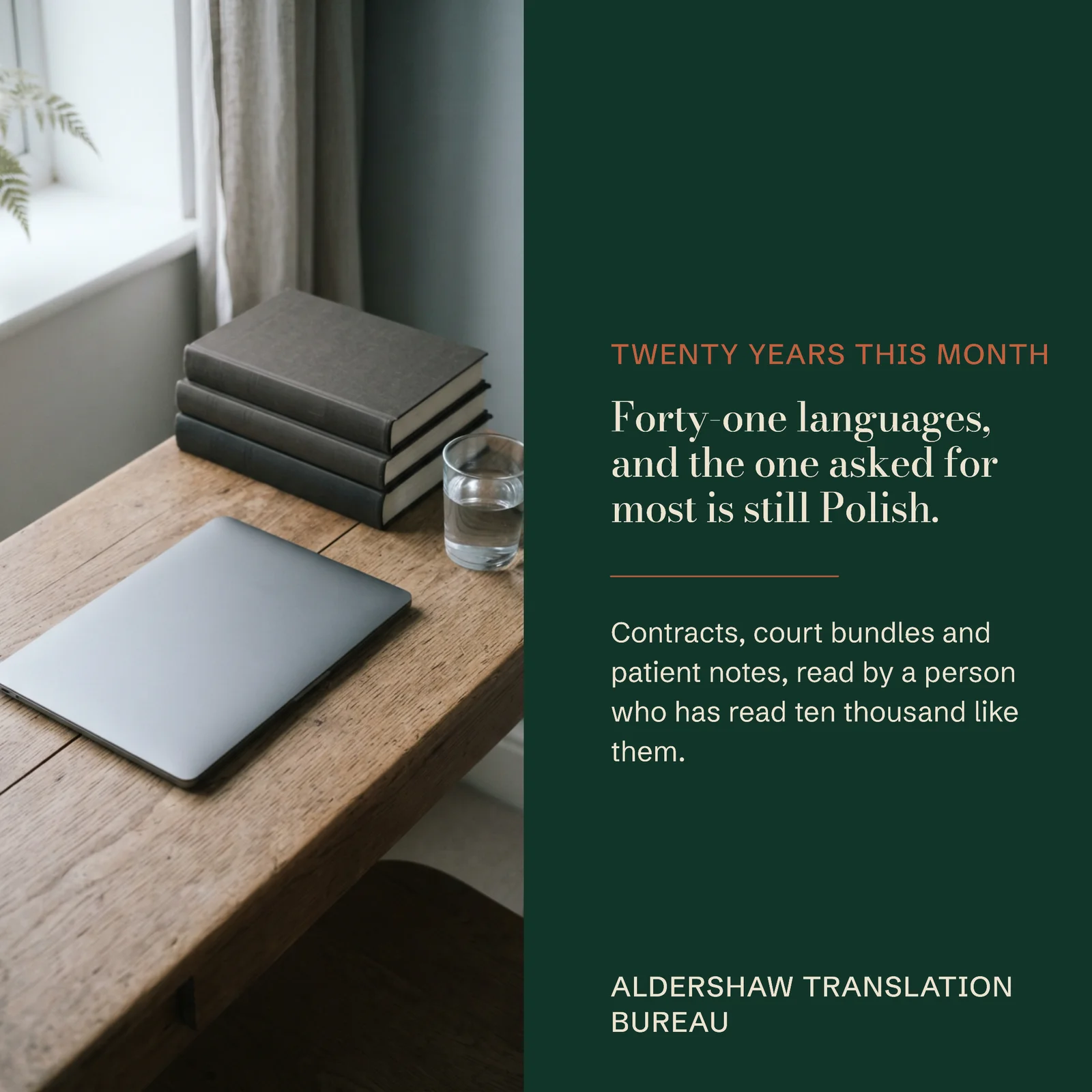 Bottle Green Split Statement Translation Bureau Instagram Post — 1:1 Instagram post template