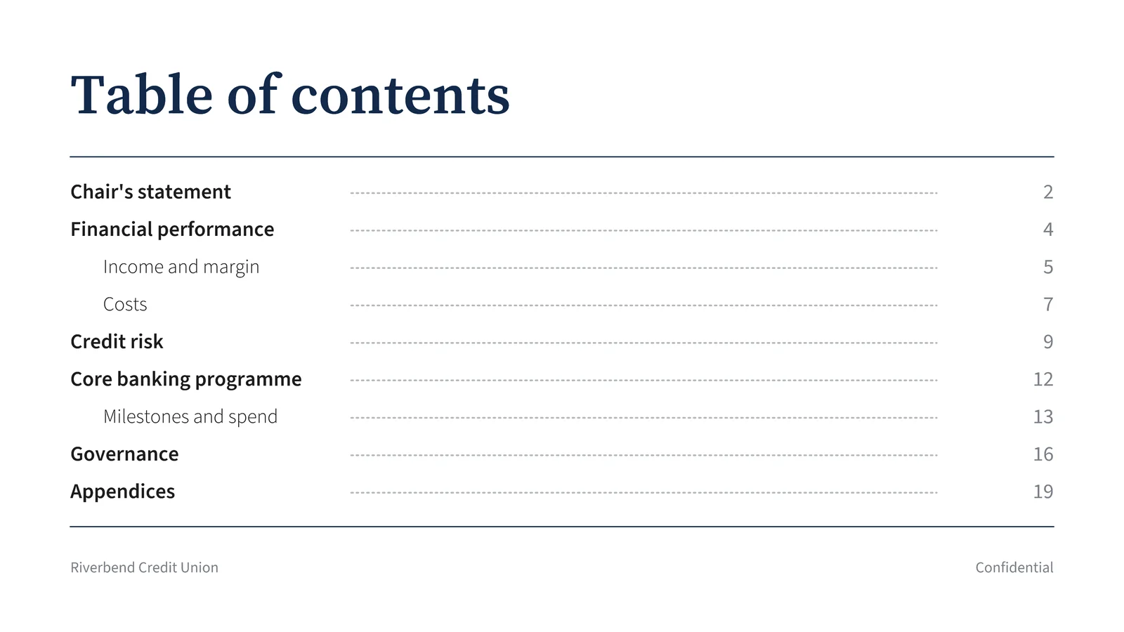 Dotted Leader Contents Slide — 16:9 Slide template