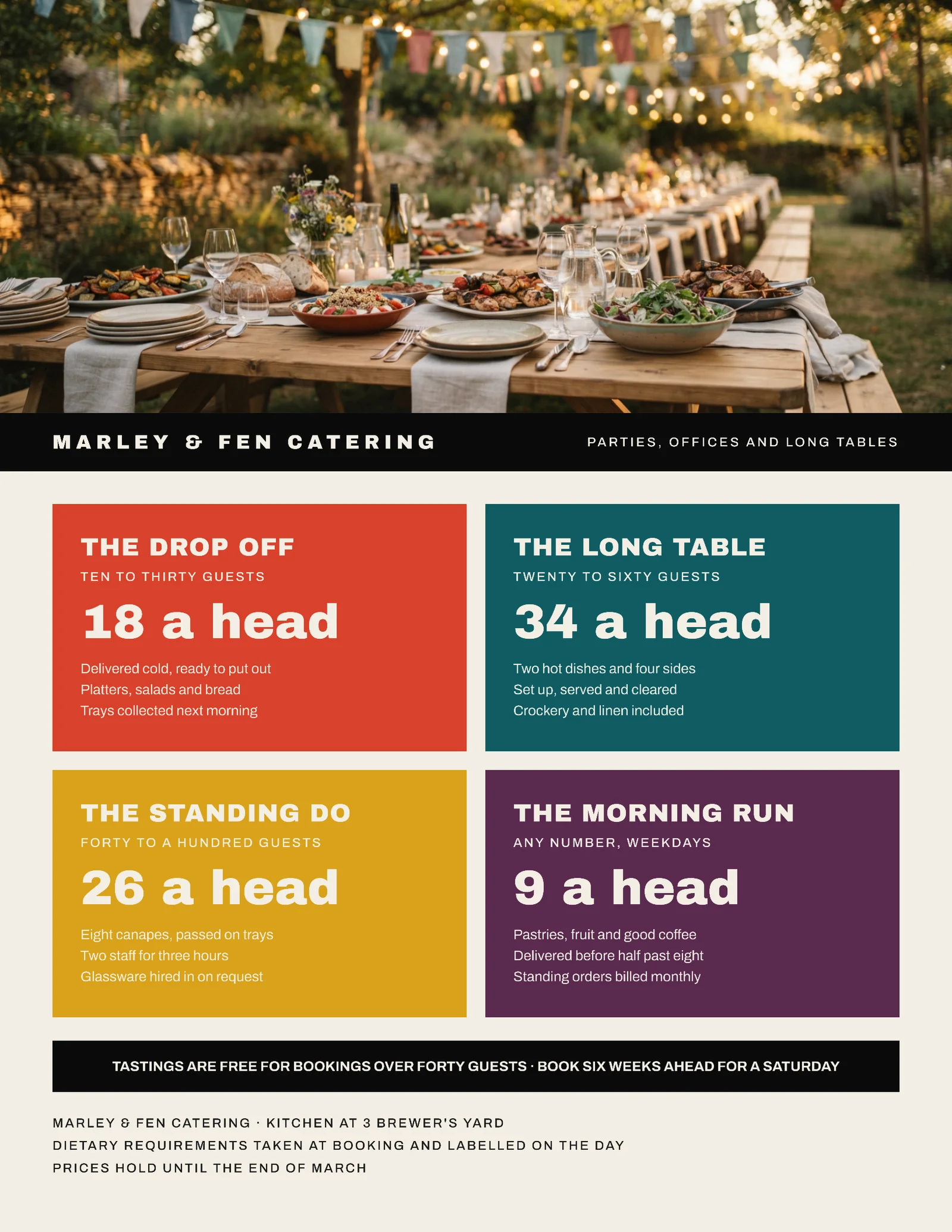 Tomato Teal Mustard Plum Block Grid Catering Package Menu Flyer — Letter Flyer template
