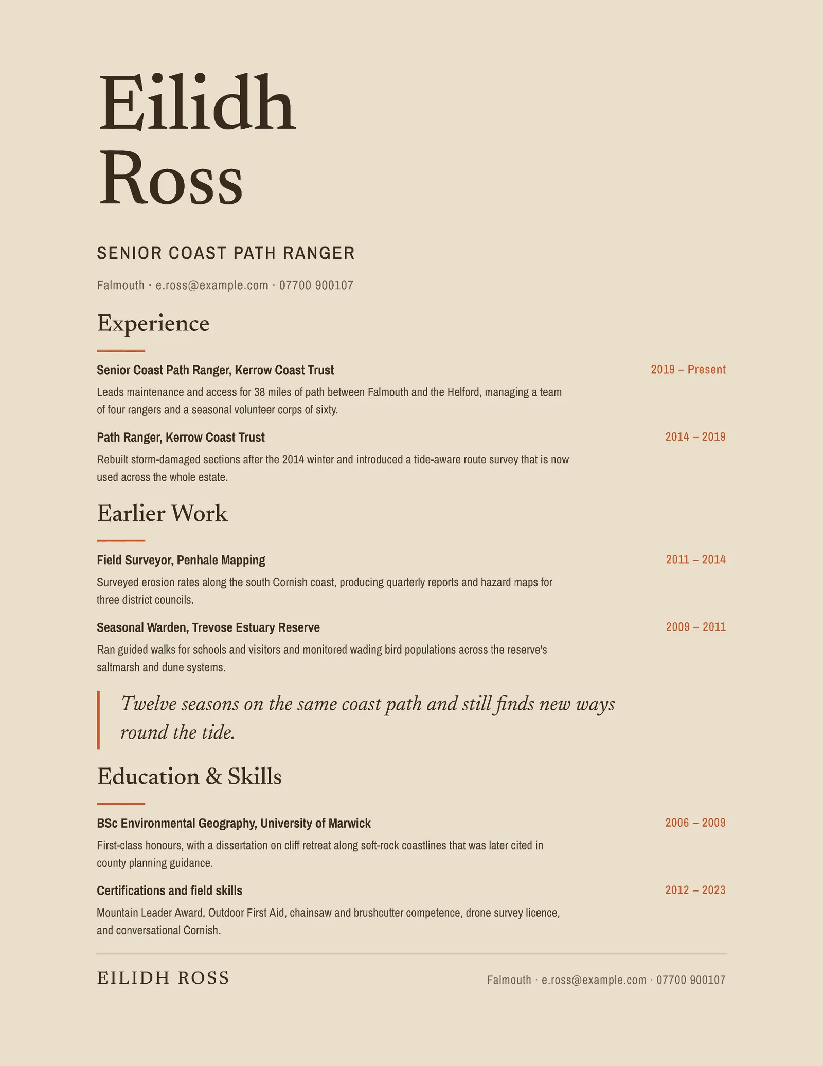 Walking Guide Resume — Letter Resume template