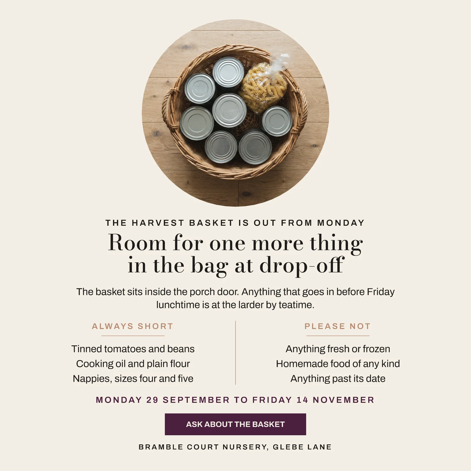Bone Plum Photo Roundel Nursery Harvest Basket Porch Instagram Ad — 1:1 Instagram ad template