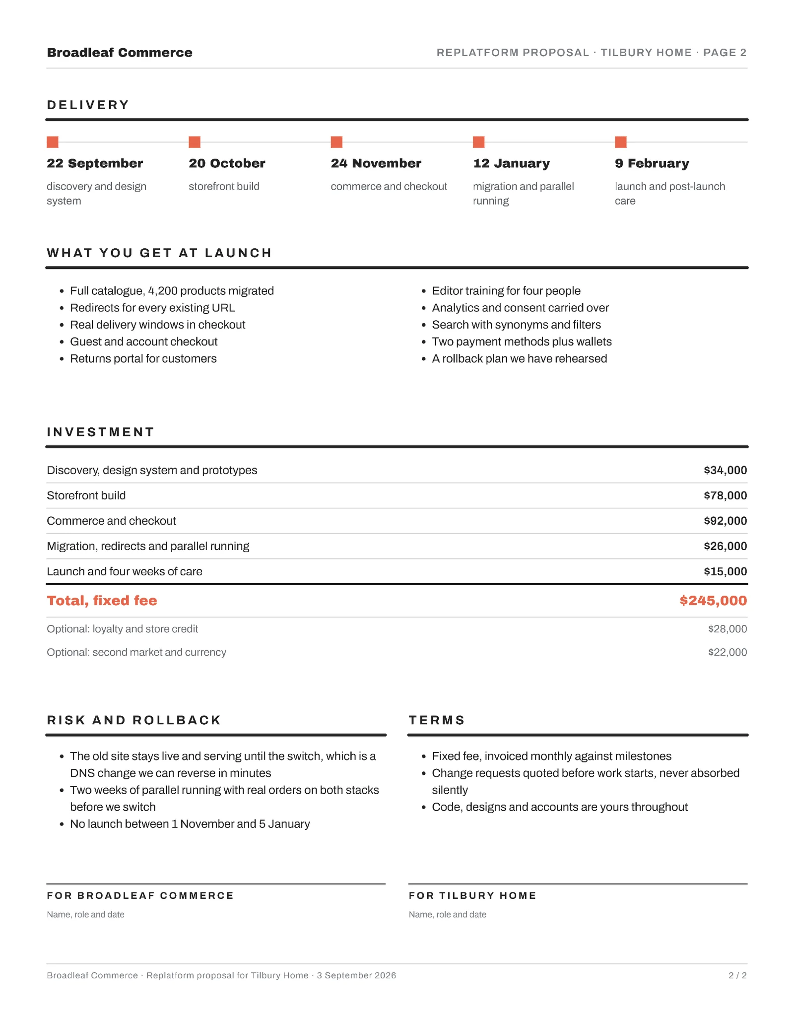 Graphite Coral Ecommerce Replatform Proposal — 2-page Proposal template, page 2 of 2