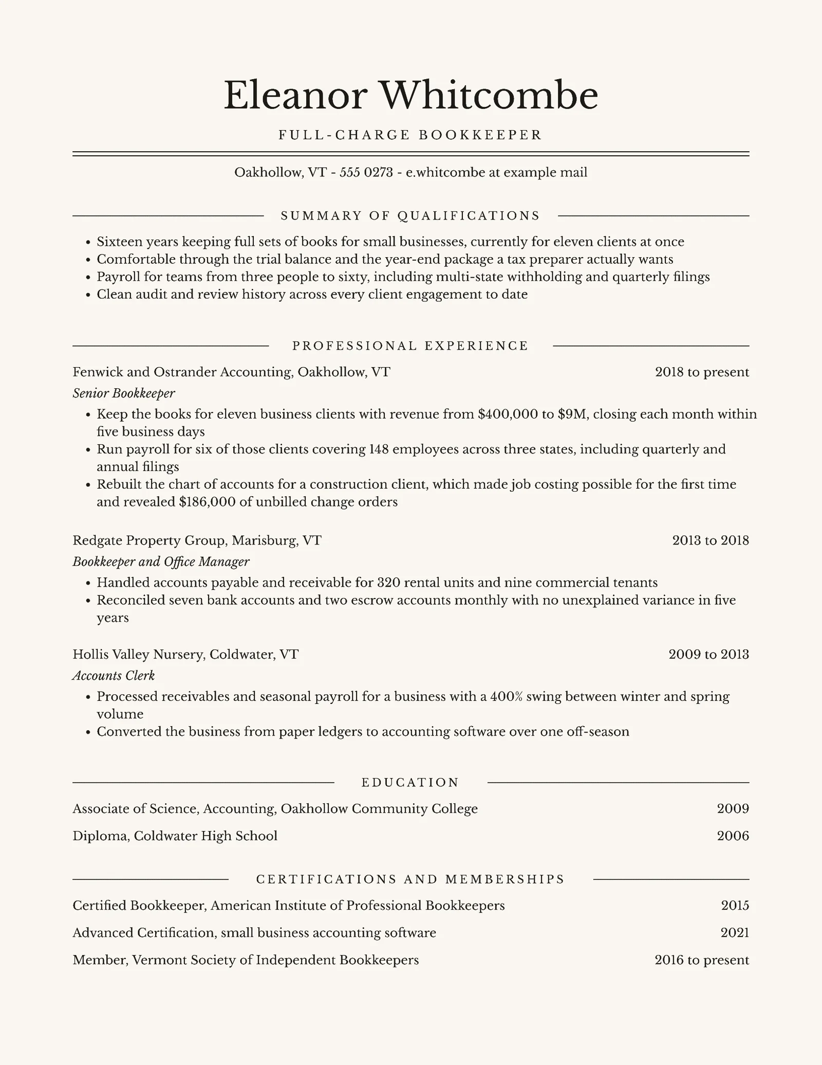Basic Bookkeeper Resume — Letter Resume template