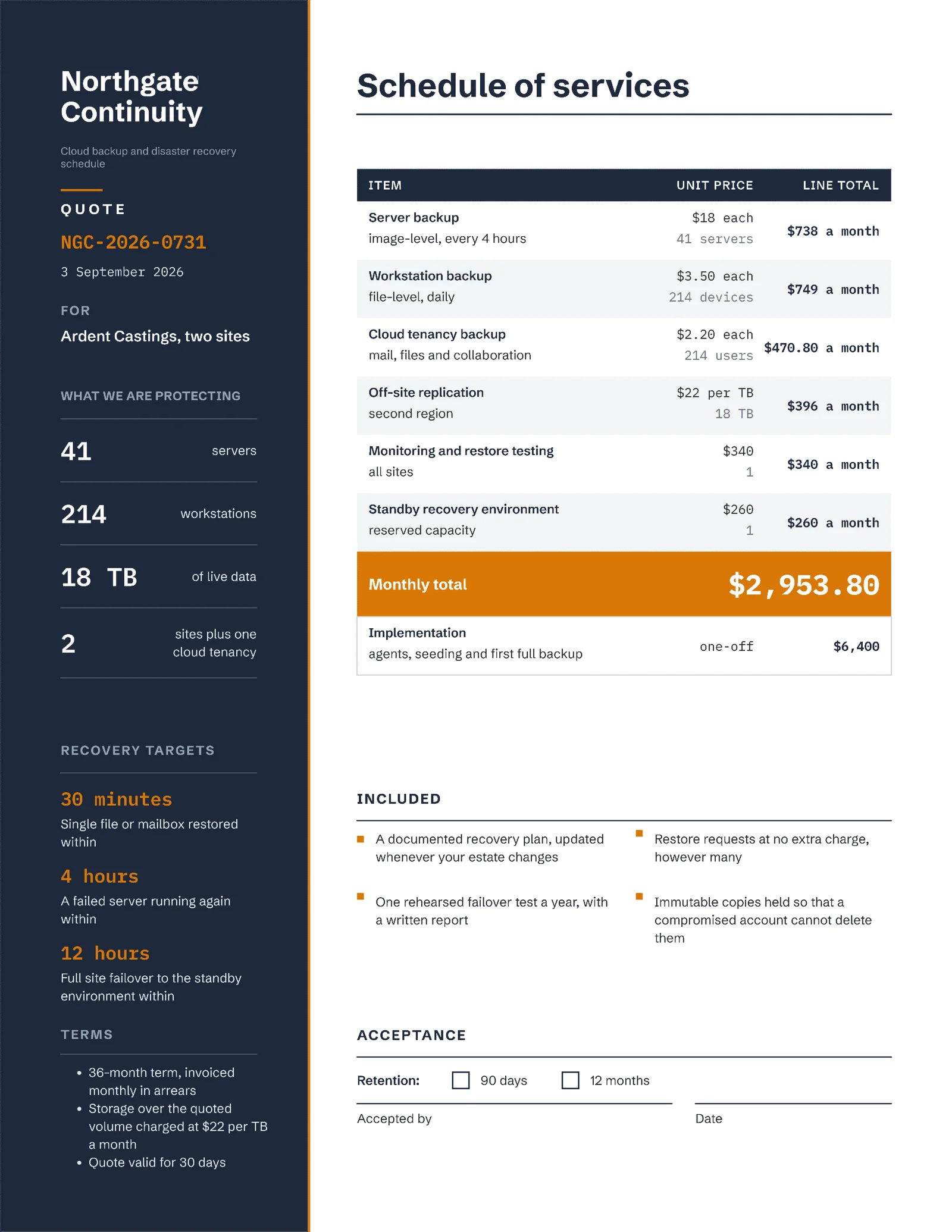 Slate Amber Backup And Recovery Quote — 2-page Quote template, page 2 of 2