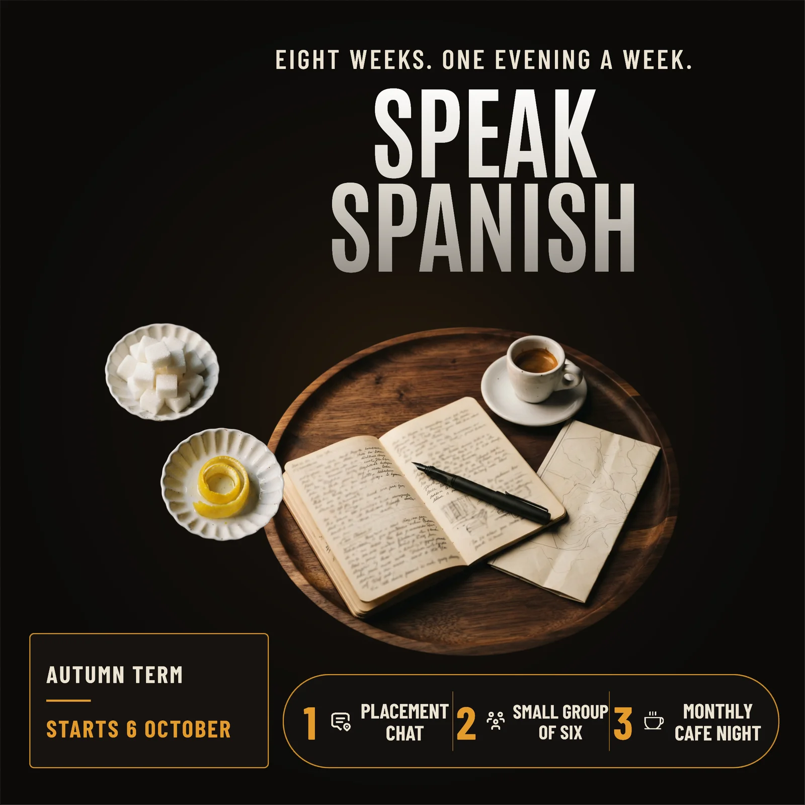Evening Language Course Dark Hero Instagram Ad — 1:1 Instagram ad template