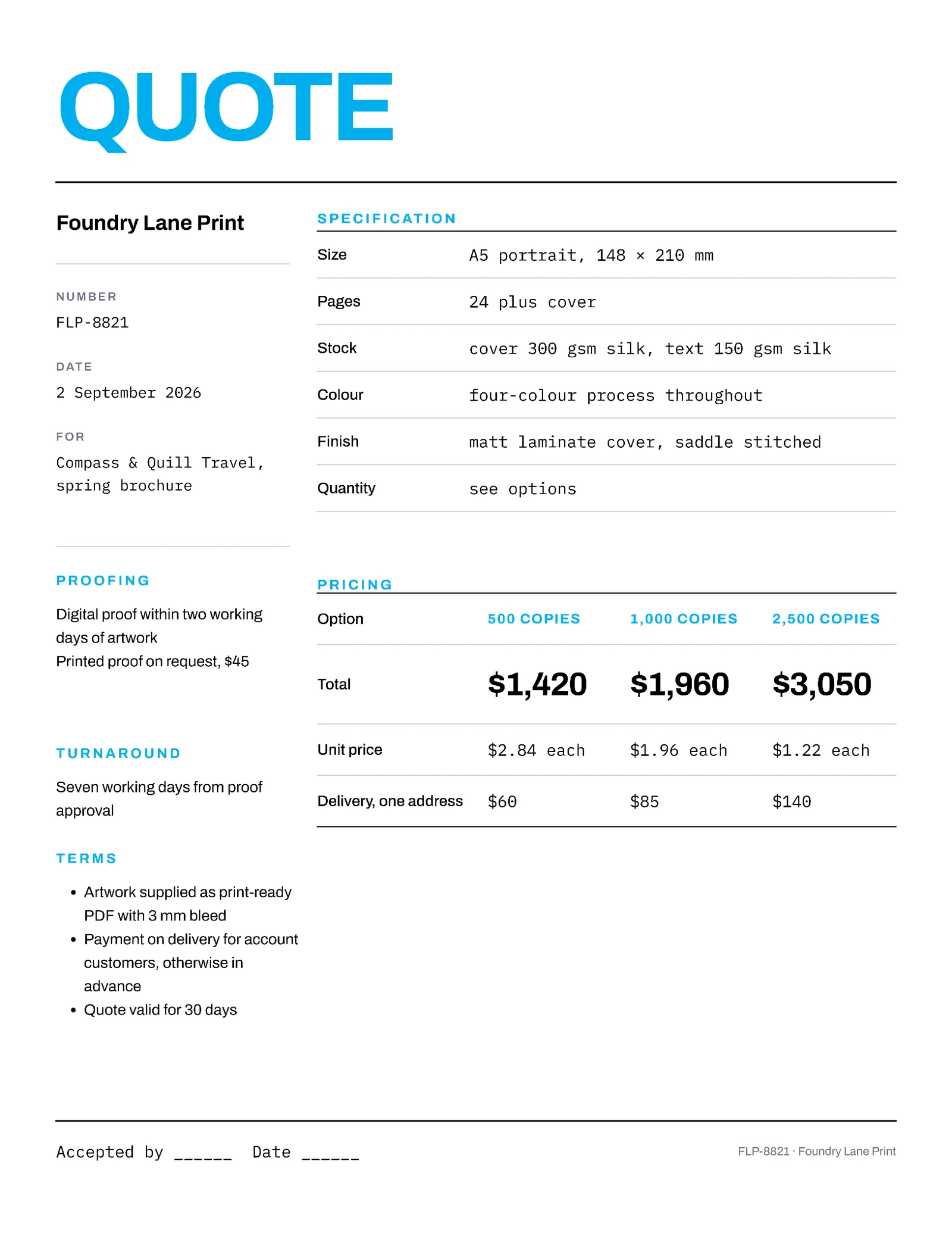 Print Spec Commercial Printing Quote — 2-page Quote template, page 2 of 2