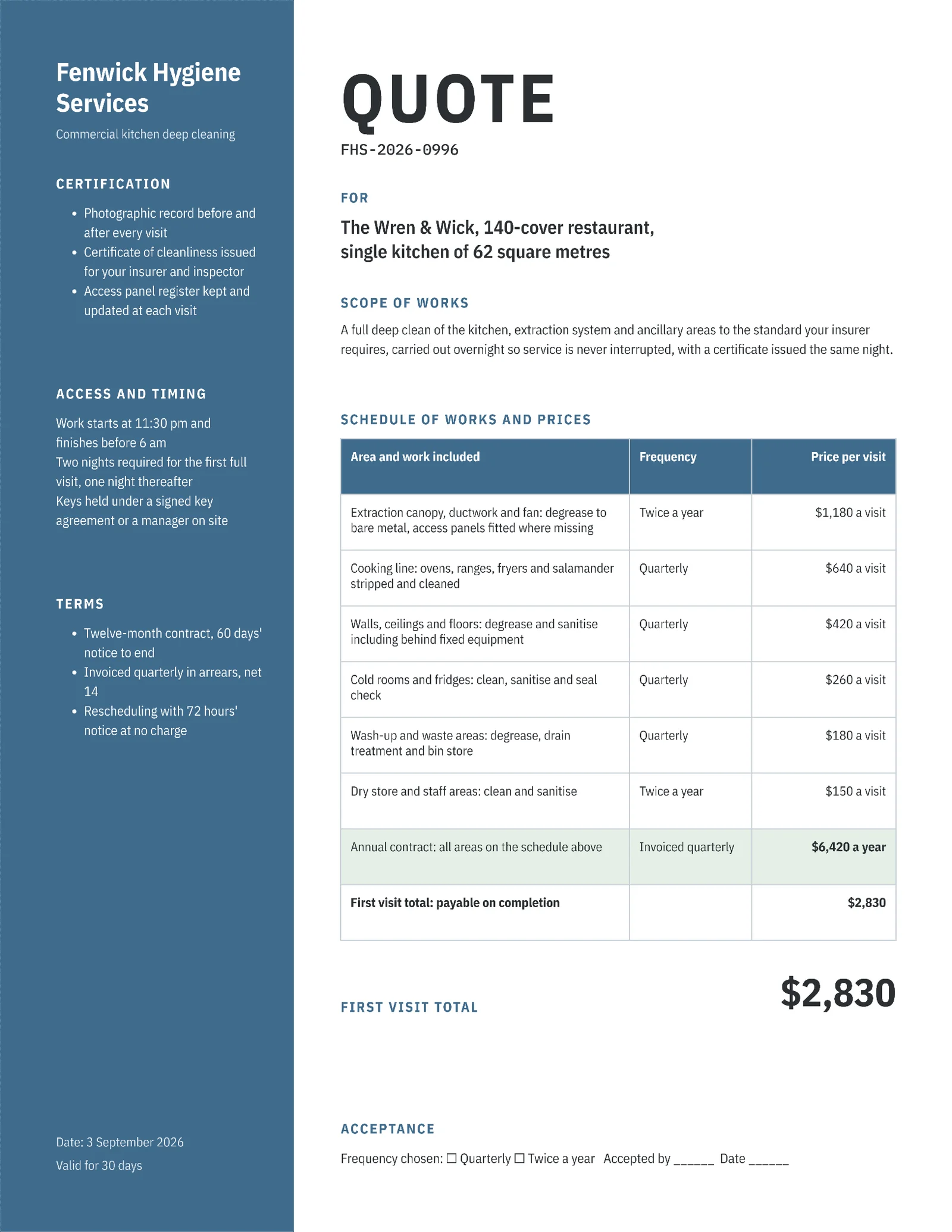 Steel Green Kitchen Deep Clean Contract Quote — 2-page Quote template, page 2 of 2