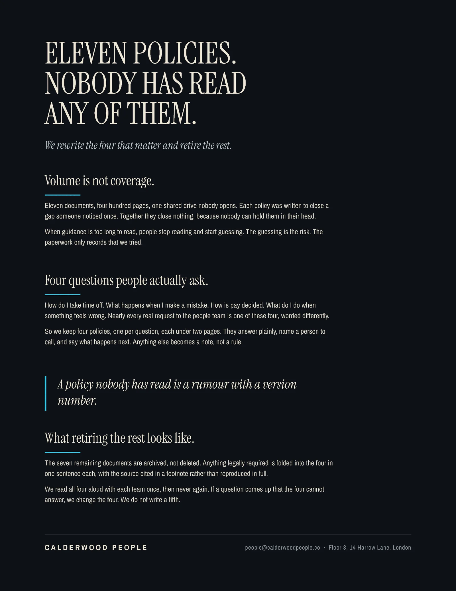 Eleven Policies One Pager — Letter One pager template