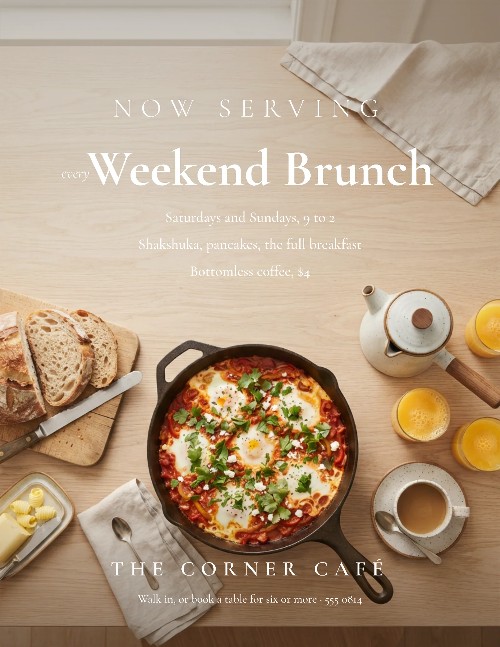 Overhead Serif Full-Bleed Weekend Brunch Flyer — Letter Flyer template
