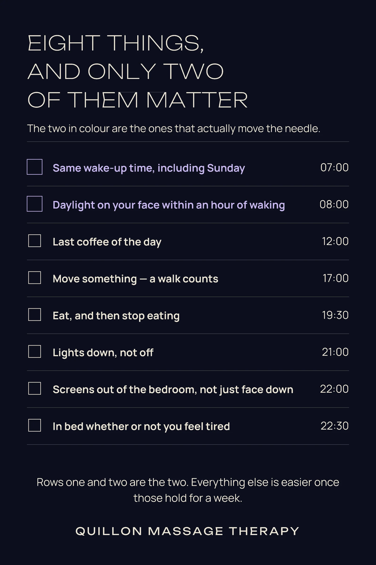Midnight Lilac Sleep Reset Checklist Massage New Year Nights Pin — 2:3 Pinterest pin template