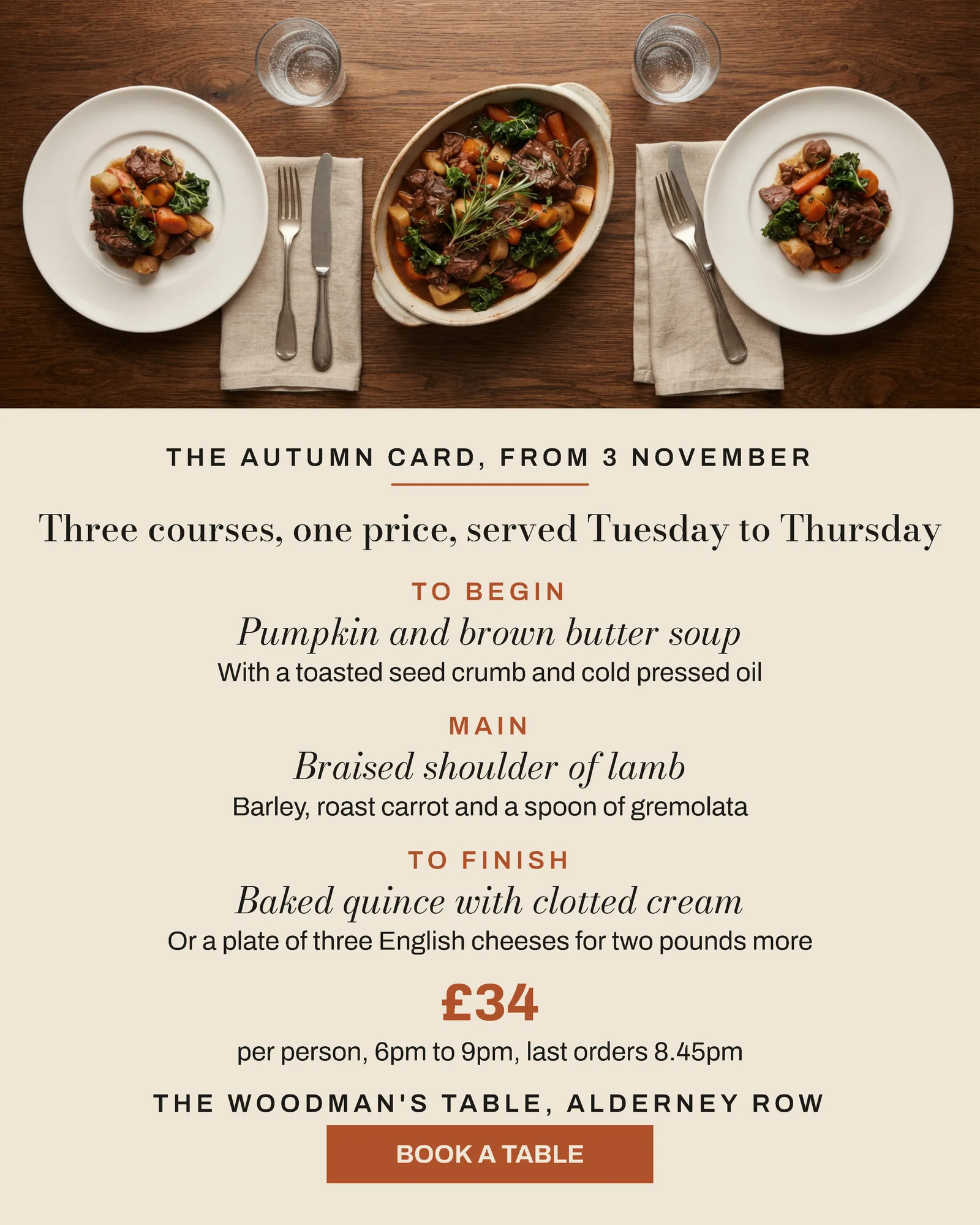 Oat Sienna Course Stack Photo Head Restaurant Autumn Set Menu Instagram Ad — 4:5 Instagram ad template