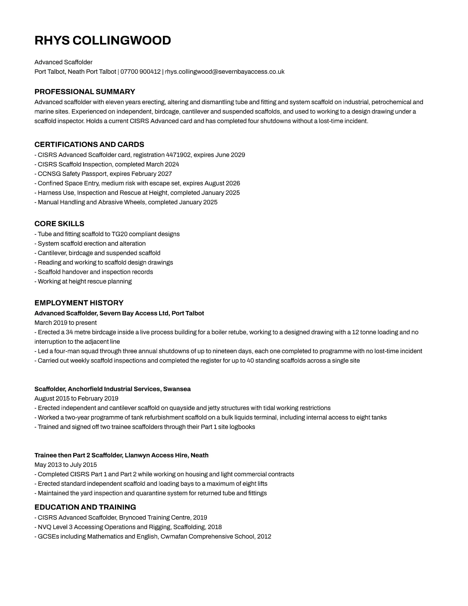 Advanced Scaffolder ATS Resume — Letter Resume template