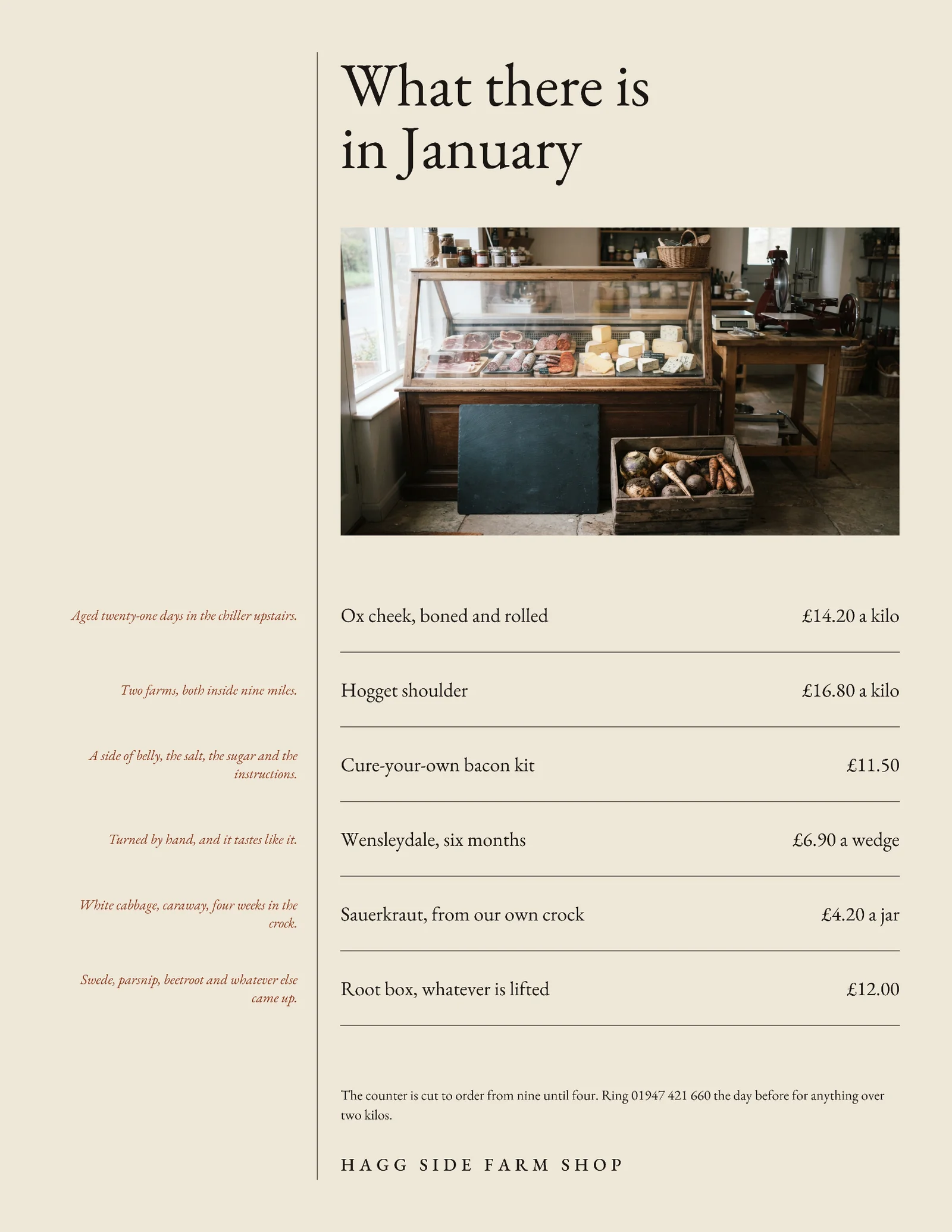 Farm Shop Winter Counter Menu — Letter Menu template