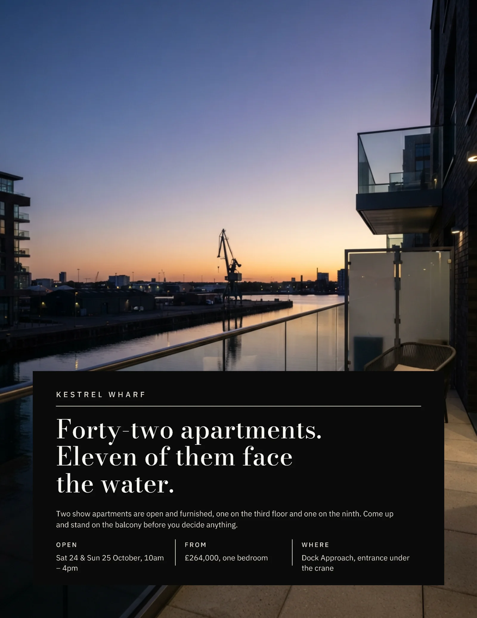 Near Black Bone Caption Block Waterfront Apartments Open House Flyer — Letter Flyer template